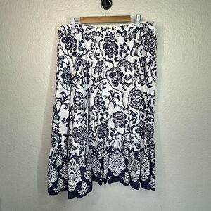 Soft Surroundings Skirt 1X A-line Blue Floral Midi Lined Pockets Pull On Boho